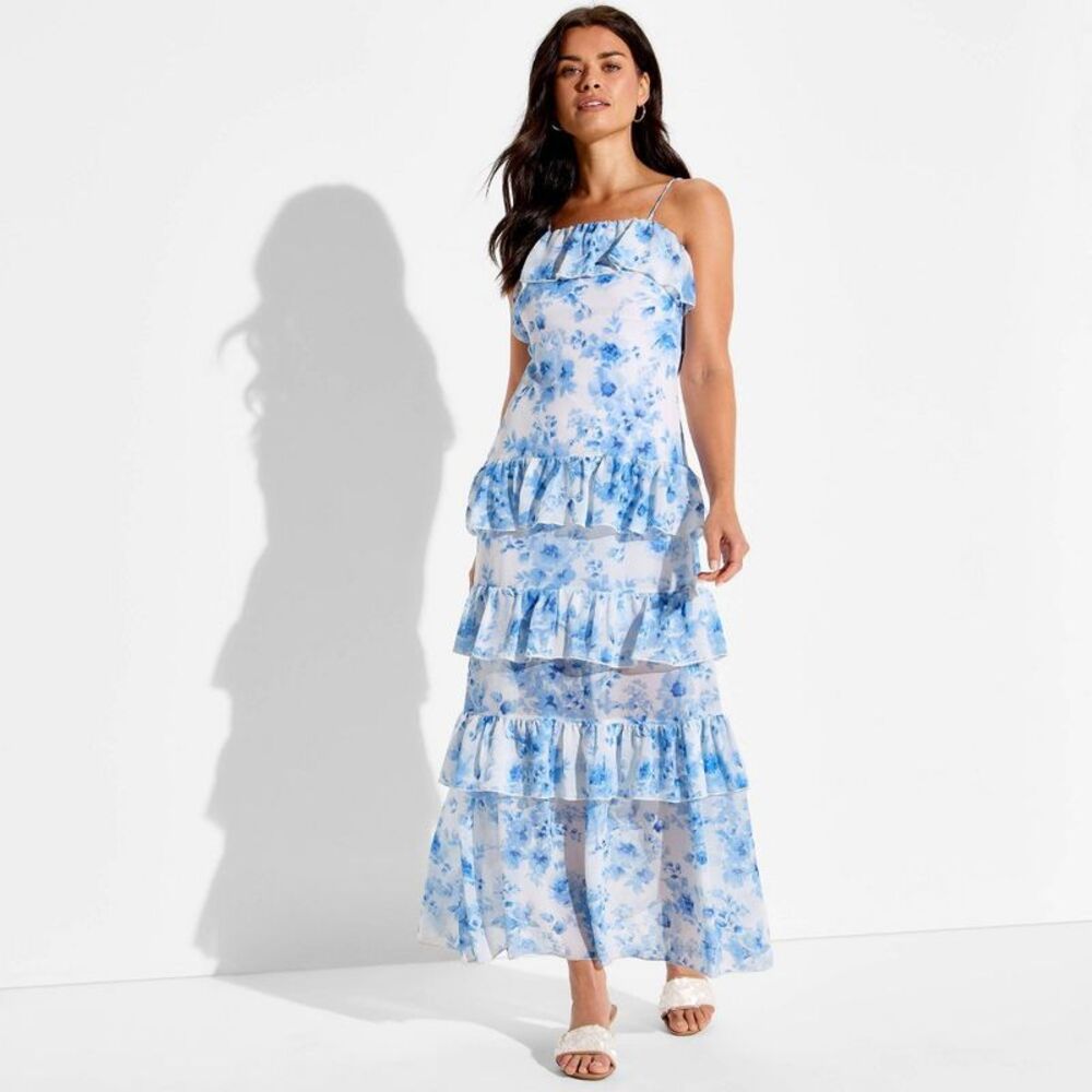 Women's Flounce Tiered Maxi A-Line Dress - Wild Fable White Floral S